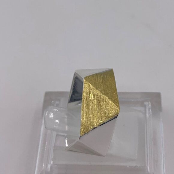 Ring,  NWOT, real 925 sterling silver, real22 karat gold, geometric, adjustable - Picture 4 of 12